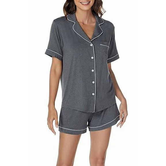 GEX Womens Bamboo Viscose Pajamas Set Cooling Super Soft 2 Piece PJ Set Button-Down Short Sleeve Sleepwear S-XXL (Dark Gray)