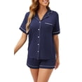 thumbnail image 1 of GEX Womens Bamboo Viscose Pajamas Set Cooling Super Soft 2 Piece PJ Set Button-Down Short Sleeve Sleepwear S-XXL (Navy Blue), 1 of 7
