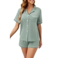 thumbnail image 1 of GEX Womens Bamboo Viscose Pajamas Set Cooling Super Soft 2 Piece PJ Set Button-Down Short Sleeve Sleepwear S-XXL (Sage Green), 1 of 7