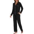 thumbnail image 1 of GEX Womens Bamboo Viscose Pajamas Super Buttery Soft 2 Piece PJ Set Button Long Sleeve Sleepwear Set (Black S), 1 of 6