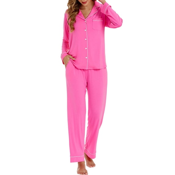 GEX Womens Bamboo Viscose Pajamas Super Buttery Soft 2 Piece PJ Set Button Long Sleeve Sleepwear Set (Rose S)