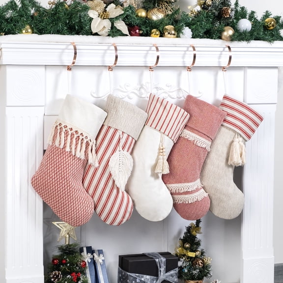 GEX Worldwide 2026 Bohemia Christmas Stockings for Family 20" Large Rustic Farmhouse Red Xmas Stockings Classic Fireplace Decorations Hanging Ornament (5 Pack)