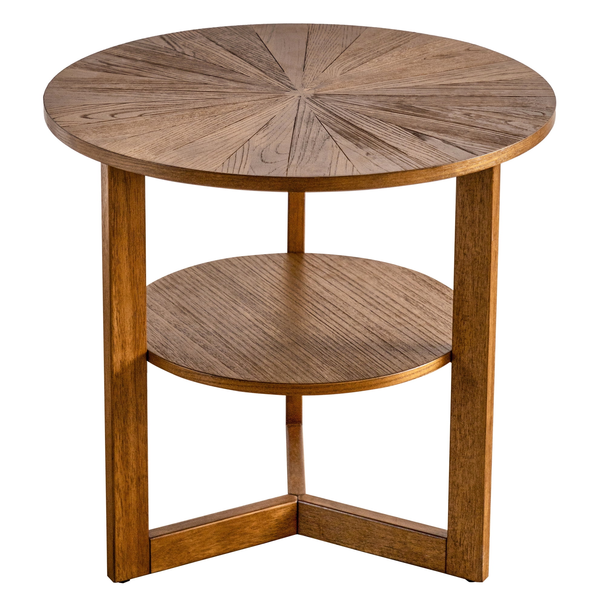GEXPUSM 2 Tier Round End Table, Modern Wood Side Table with Storage