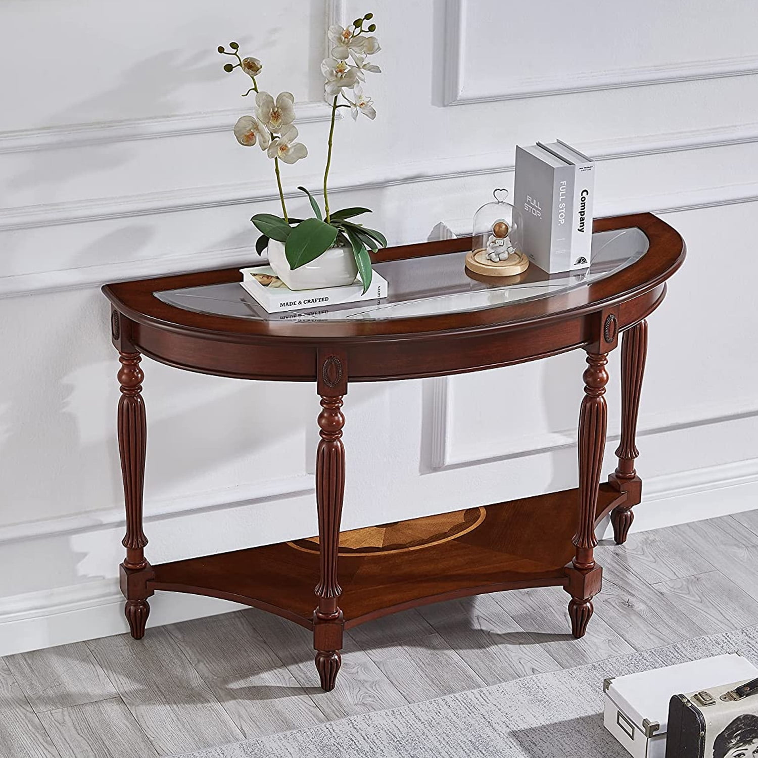 GEXPUSM Console Table with Storage Shelf, Half Moon Entryway Table