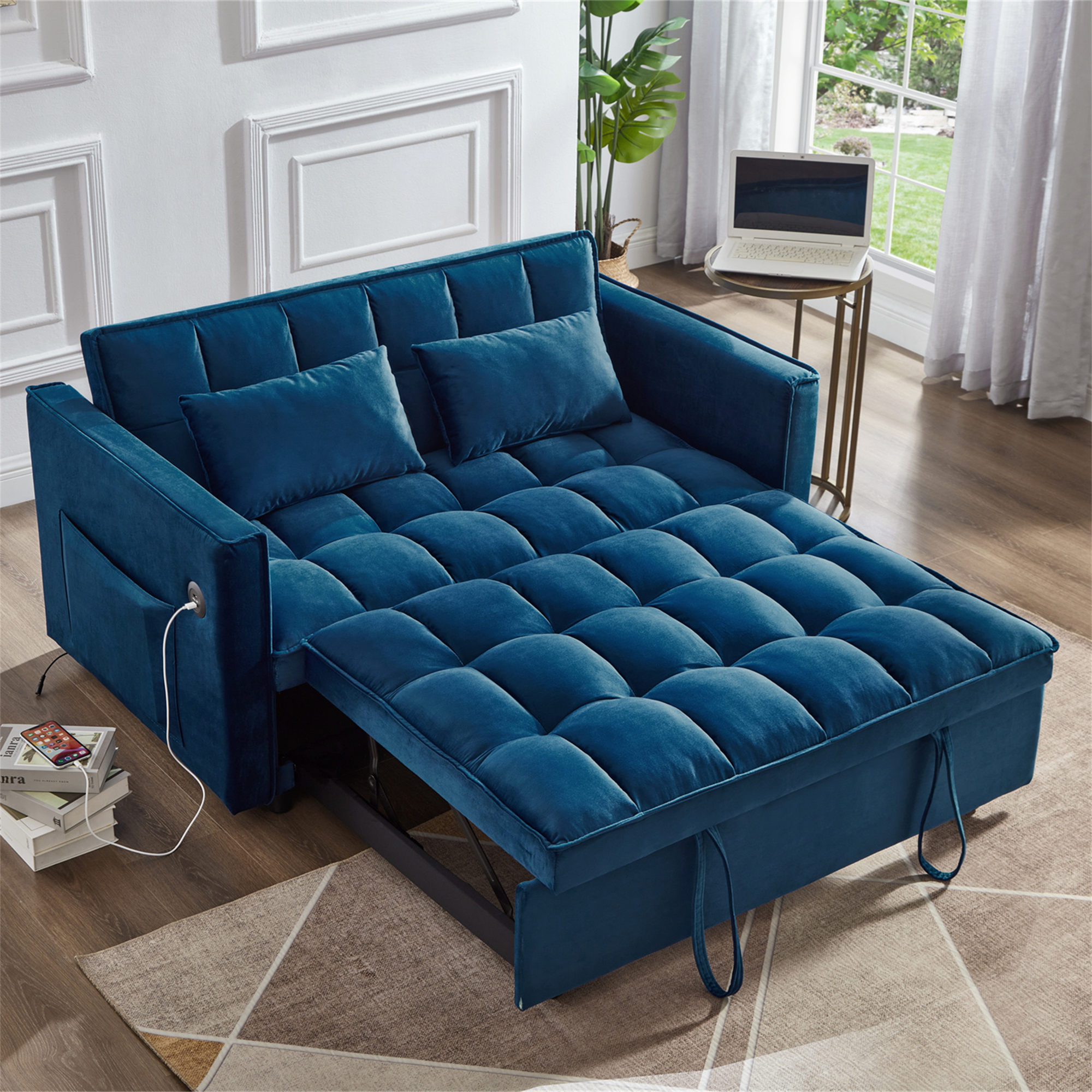 GEXPUSM Convertible Futon Sofa Bed, Modern Loveseat Sleeper with Pull