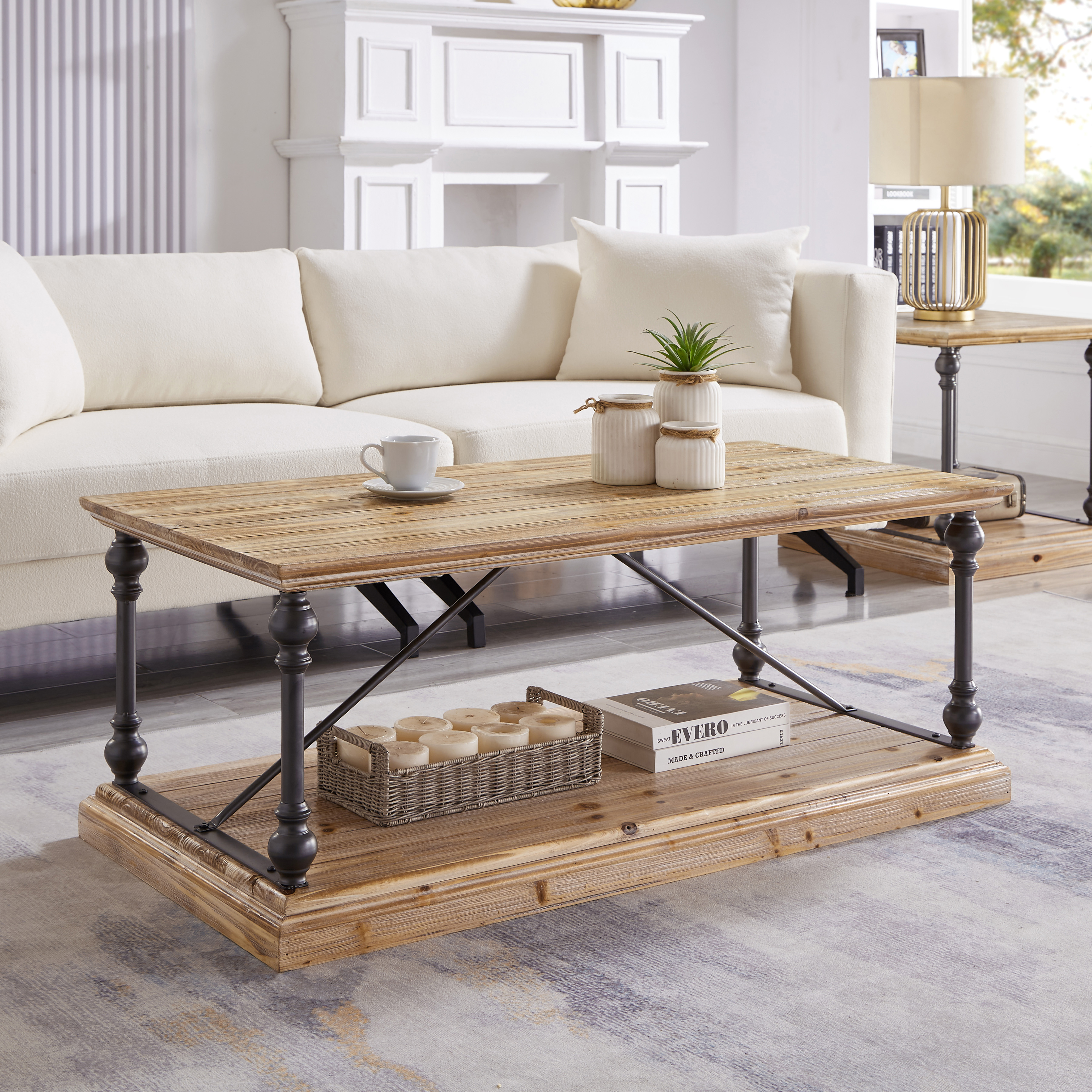 GEXPUSM Farmhouse Rustic Coffee Table, 43" Rectangle Coffee Table with