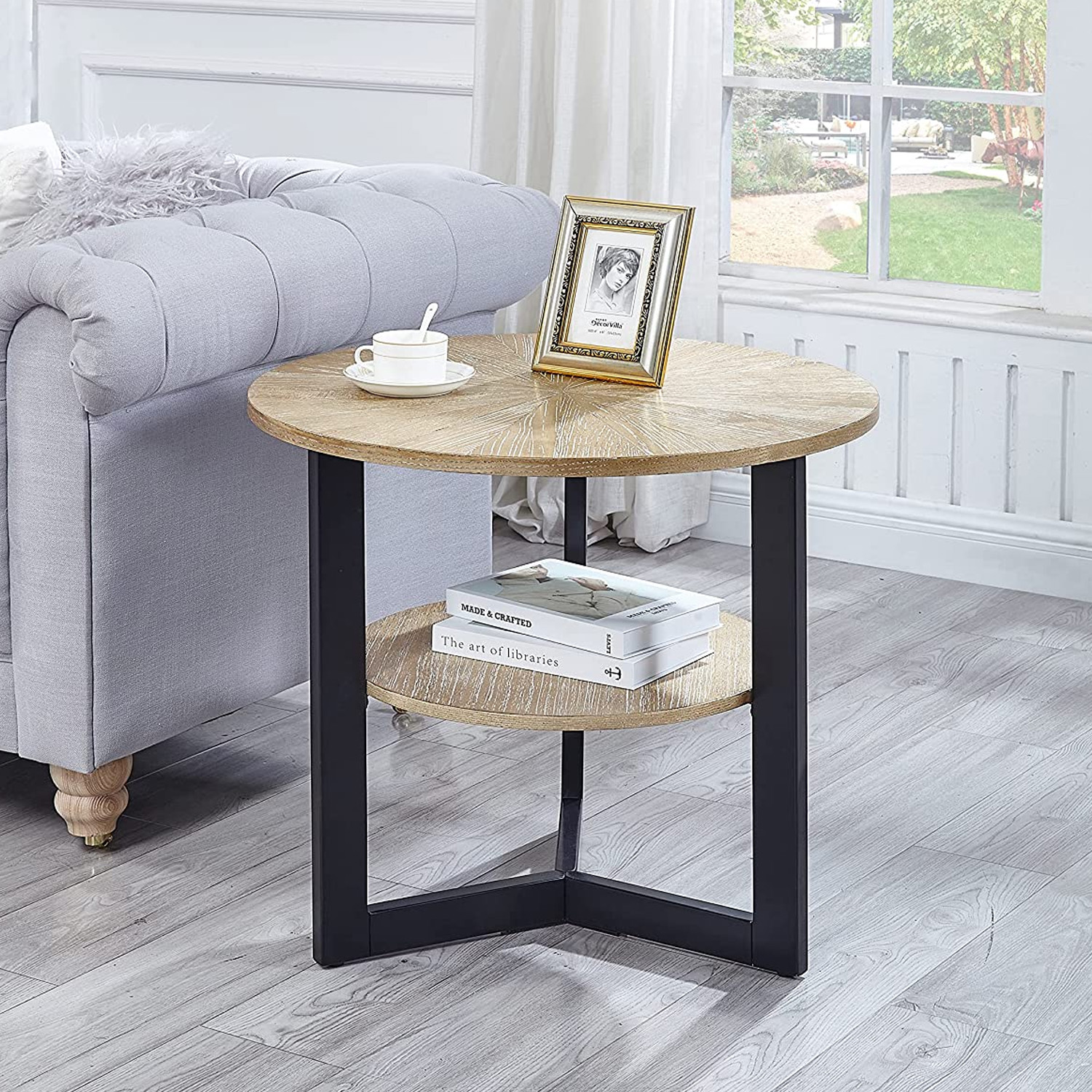 GEXPUSM Round End Tables for Living Room, Solid Wood Side Table with