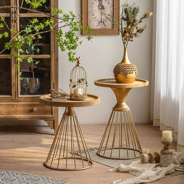 GEXPUSM Round Nesting Coffee Table Set of 2, Boho Farmhouse Side Table