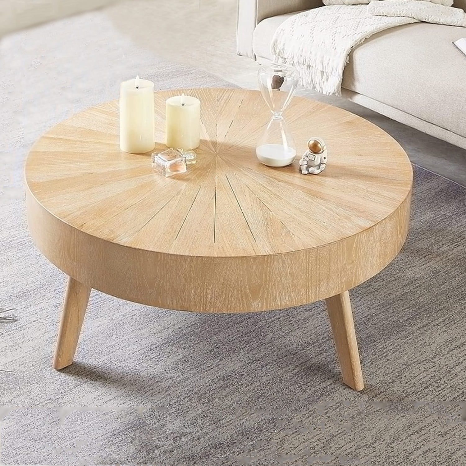 GEXPUSM Round Wood Coffee Table for Living Room, Mid Century Modern