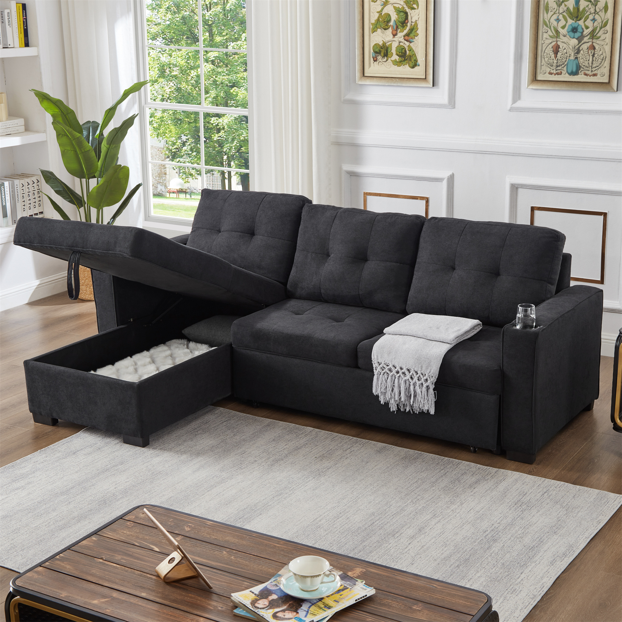 Muumblus Sectional Sleeper Sofa with Pull Out Bed, Modern Sectional