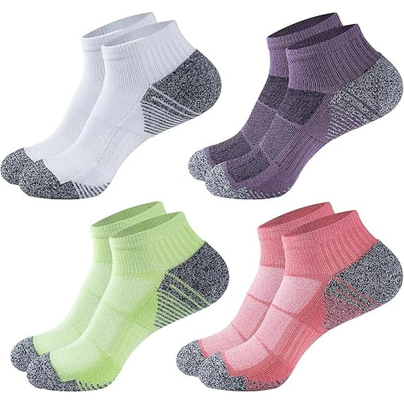 GEXWORLDWIDE 2026 Ordor Resist Bamboo Viscose Thick Unisex Ankle Socks – Cushioned, Anti-Blister, Breathable Athletic & Casual, M&L 4-Pairs (White Purple Yellow Pink)
