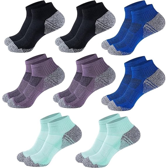 GEXWORLDWIDE 2026 Ordor Resist Bamboo Viscose Thick Unisex Ankle Socks – Cushioned, Anti-Blister, Breathable Athletic & Casual, XL 8-Pairs (Black*2 Blue*2 Purple*2 Green*2)