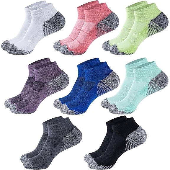 GEXWORLDWIDE 2026 Ordor Resist Bamboo Viscose Thick Unisex Ankle Socks – Cushioned, Anti-Blister, Breathable Athletic & Casual, XL 8-Pairs (Black White Grey Blue Purple Yellow Green Pink)