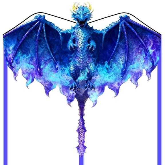 GEXWORLDWIDE 51" Blue Dragon Huge Kite for Kids and Adults Blue Flame Nylon Kite for Beach Trip Park Family Outdoor Games and Activities