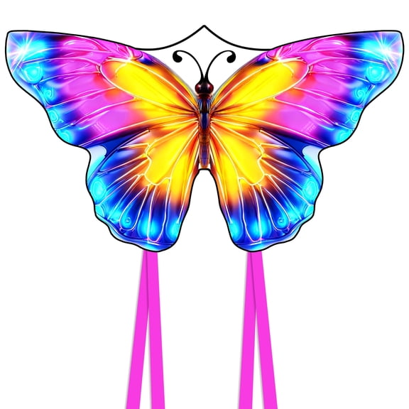 GEXWORLDWIDE 55" Butterfly Huge Kite for Kids and Adults 157" Tail Colorful Butterfly Kite Nylon Kite for Beach Trip Park Family Outdoor Games and Activities
