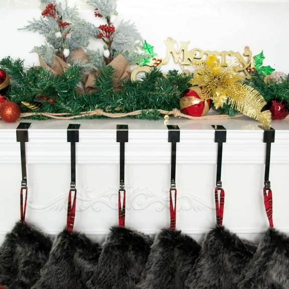 GEXWORLDWIDE Christmas Stocking Holders, Metal, Set of 6, Black T Shape