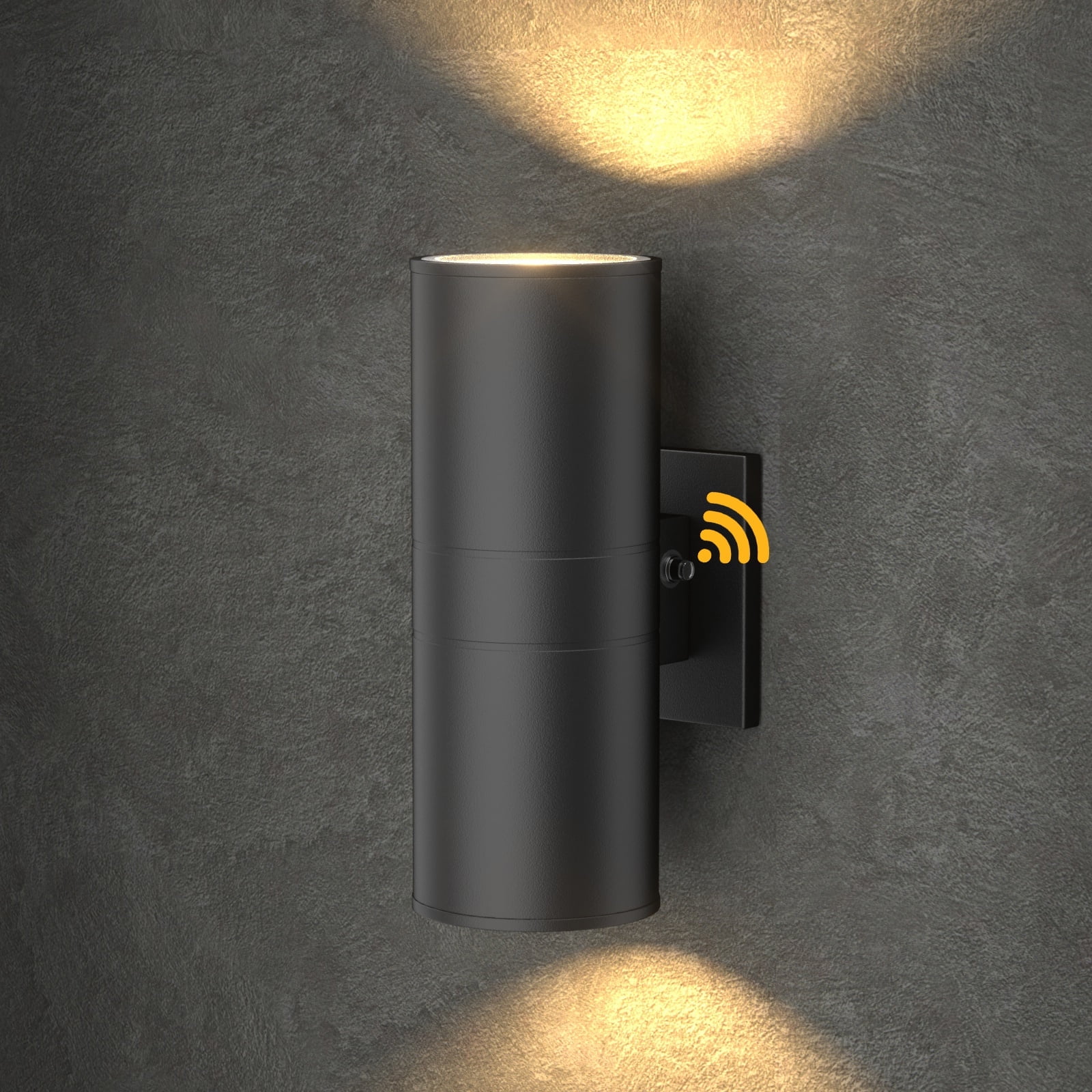 GEYANG Modern Outdoor Wall Light with Dusk to Dawn Sensor, Exterior Light Fixture Wall Mount Waterproof Anti-Rust Cylinder, Up and Down 2 Lights Black Sconces for Porch Patio House Outside Entryway