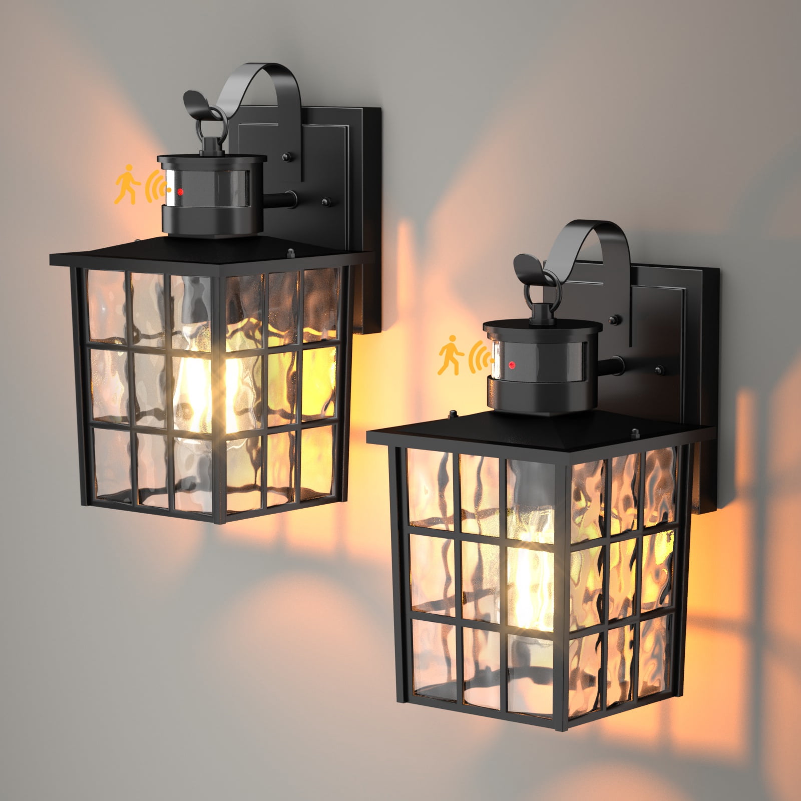 GEYANG Outdoor Wall Lantern with Motion Sensor, Dusk to Dawn Exterior Light Fixtures Wall Mount, LED Outdoor Porch Light, Anti-Rust 100% Aluminum Modern Black Outdoor Wall Sconce for Garage, Entryway