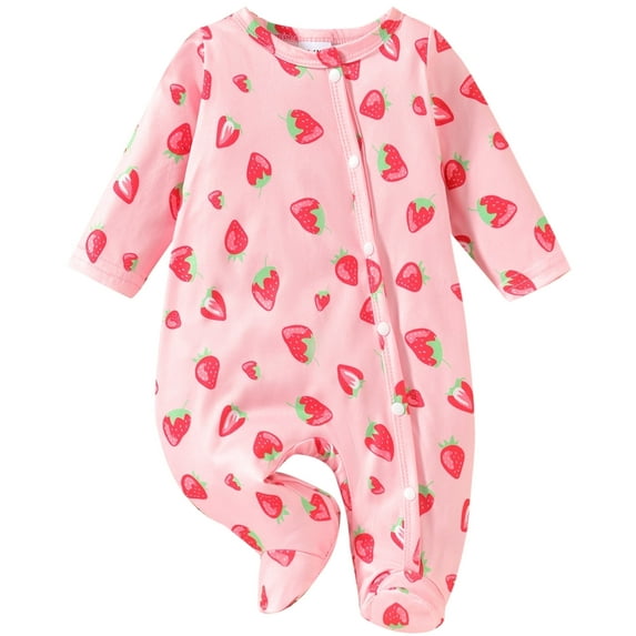 GEYEHUG Baby Girl Clothes Rompers Bamboo Little Soft Baby Footie Pajamas Strawberry Print Baby Clothes