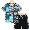thumbnail image 1 of GEYEHUG Boys 2 Pieces Outfits Dinosaur Print Round Neck Short Sleeve Top and Shorts Set, 1 of 7