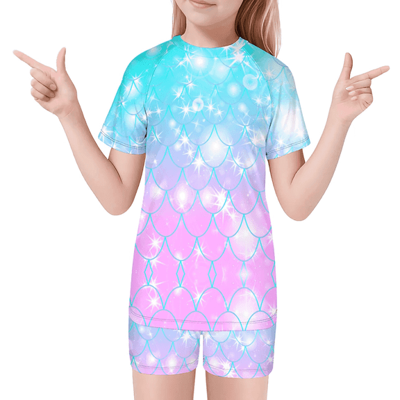 GEYEHUG Girls Swimsuits Set Two-Piece Bathing Suit Rash Guard UPF 50  Sun Protection Quick-Dry for Summer Beach Swimwear Ages 3–7 Years