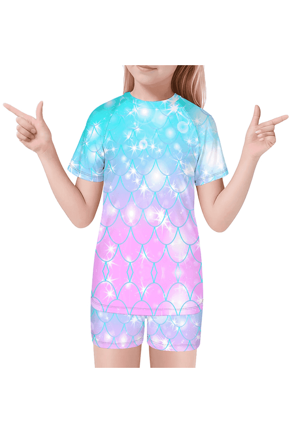 Girls Swimsuits Set Two-Piece Bathing Suit Rash Guard UPF 50+ Sun Protection Quick-Dry for Summer Beach Swimwear Ages 3–7 Years