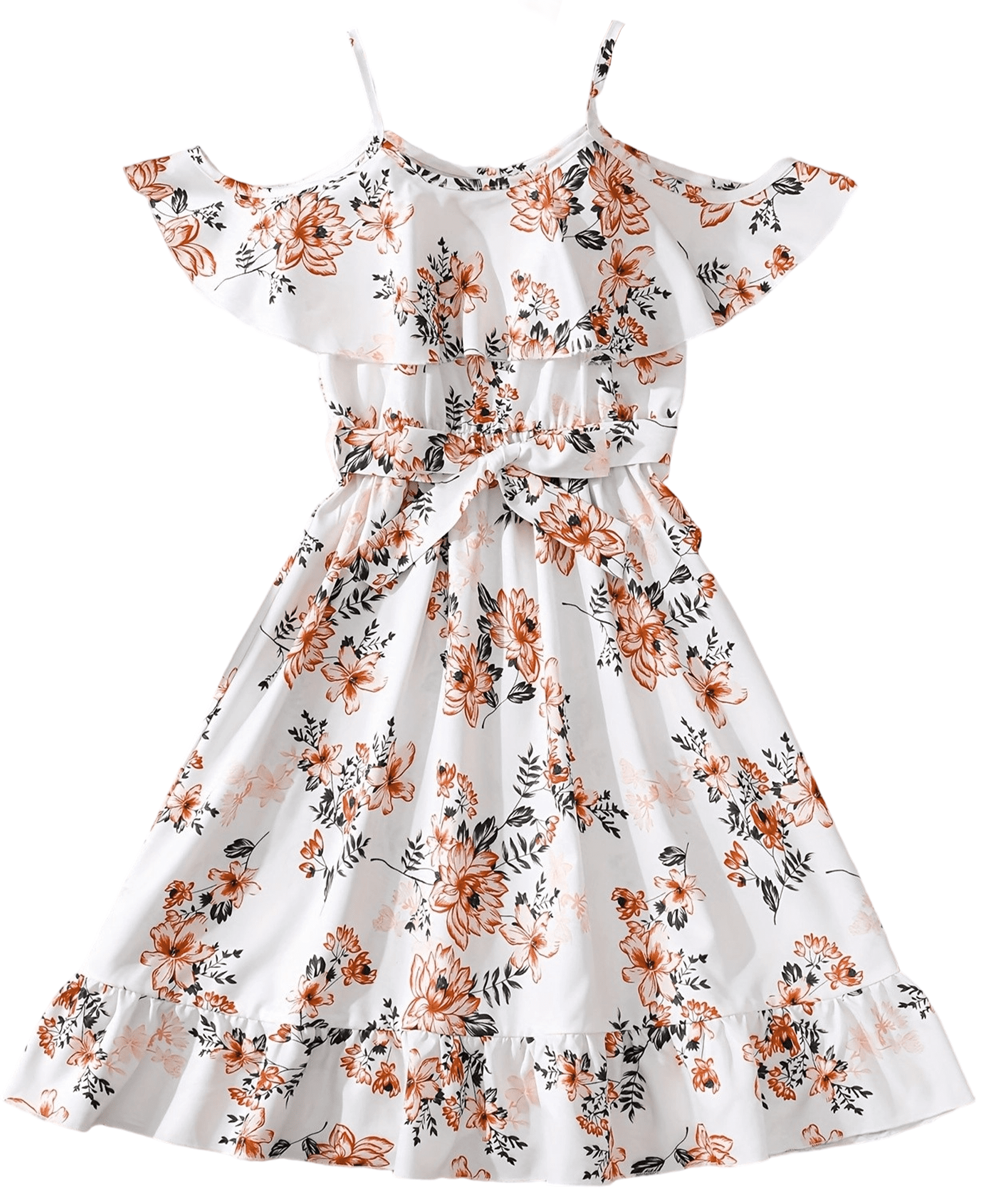 GEYEHUG Girls Summer Dress Floral Print Spaghetti Strap Ruched Hem Flared  Mini Dress - Walmart.com