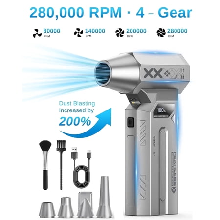 GEYILO Compressed Air Duster 280000 RPM for Electronics, Rechargeable PC Keyboard Cleaner, 4 Speeds