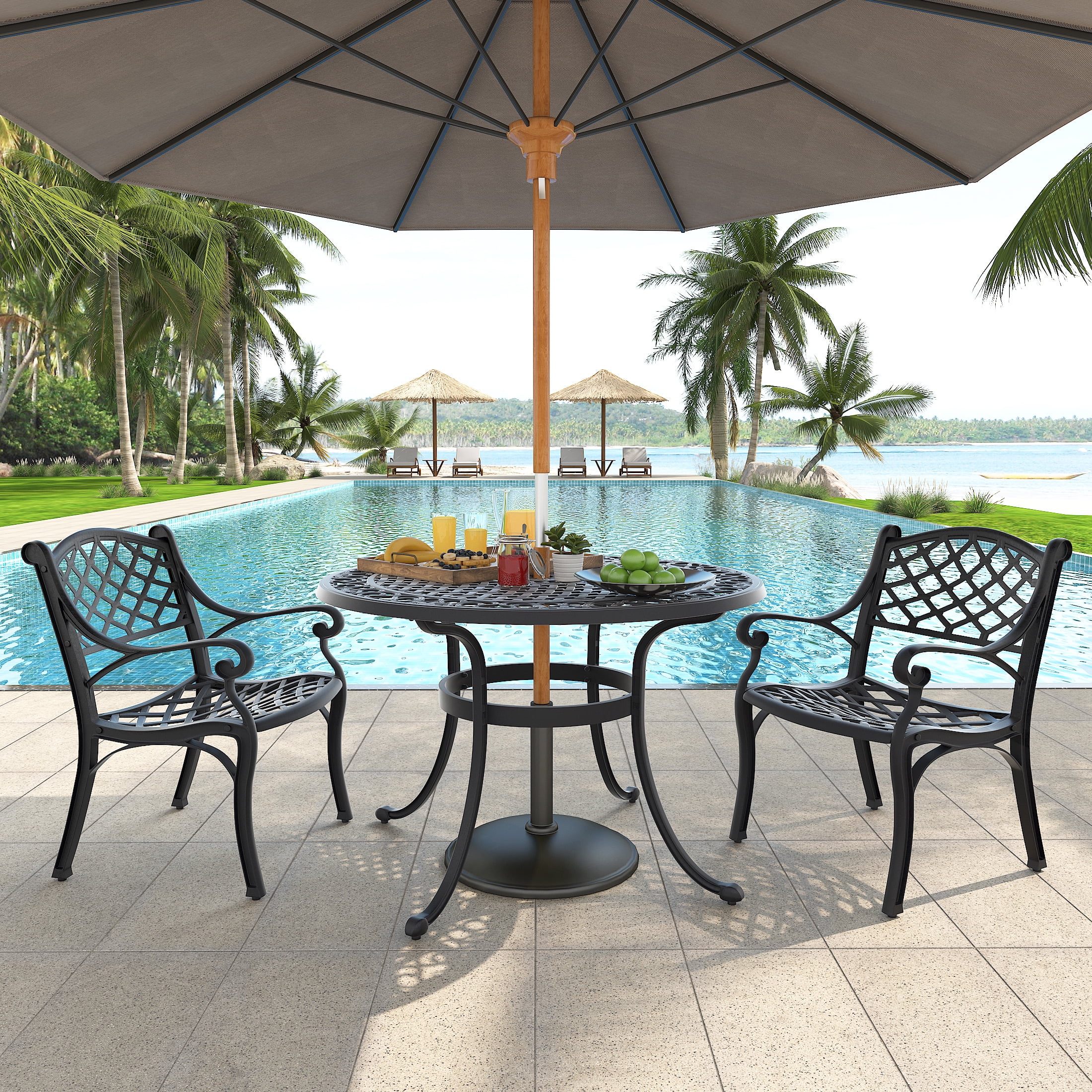 GEZEN 3 Pieces Outdoor Cast Aluminum Patio Bistro Table Set with