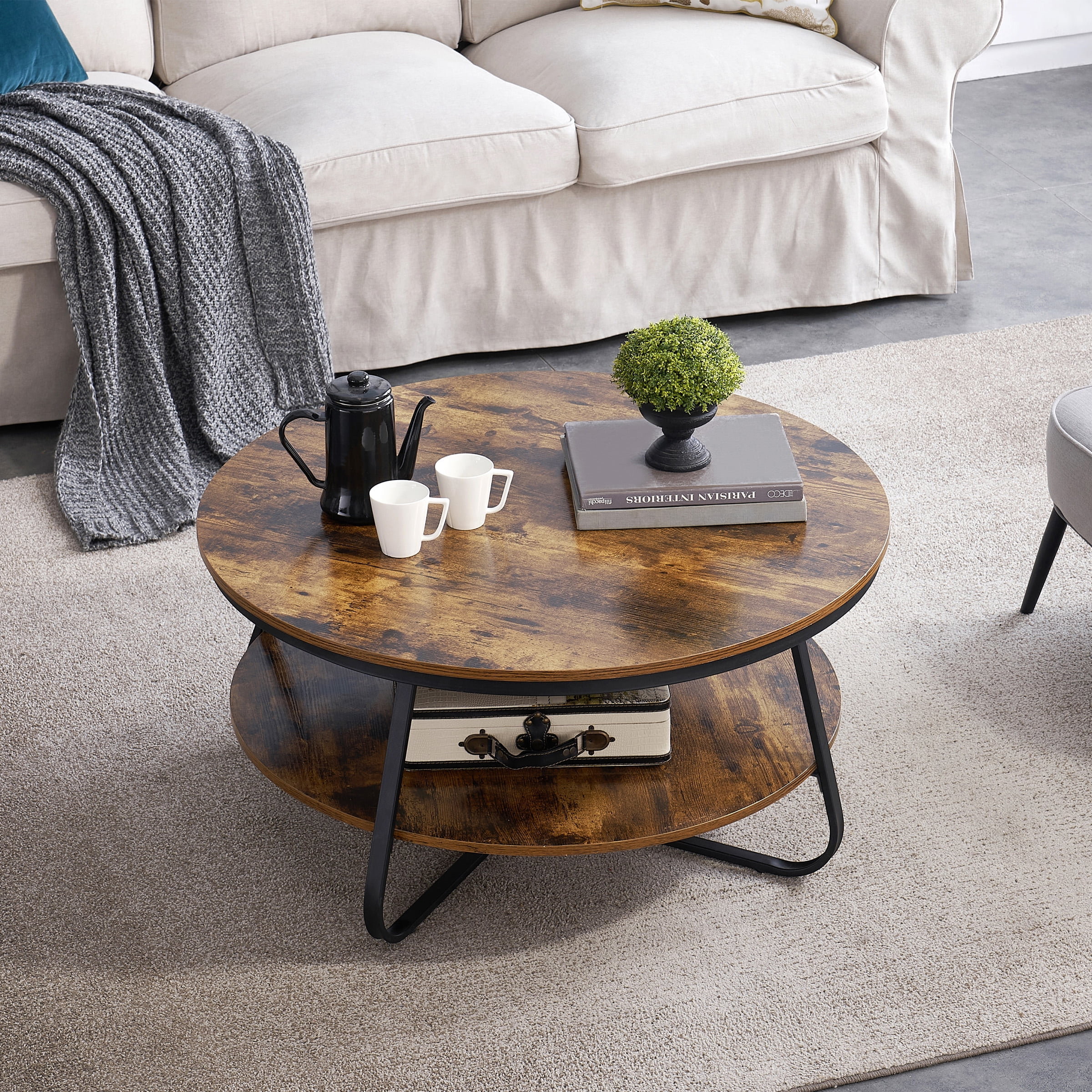GEZEN Round Coffee Table with Open Storage 38.5