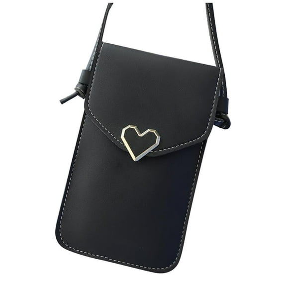 GEZHEN Bag Bag Touchable Shoulder Crossbody Change Bag Phone Women's Leather Wallet Bag Heart-Shaped Metal Chain Shoulder Crossbody Transparent Touch Screen Mobile Phone Bag