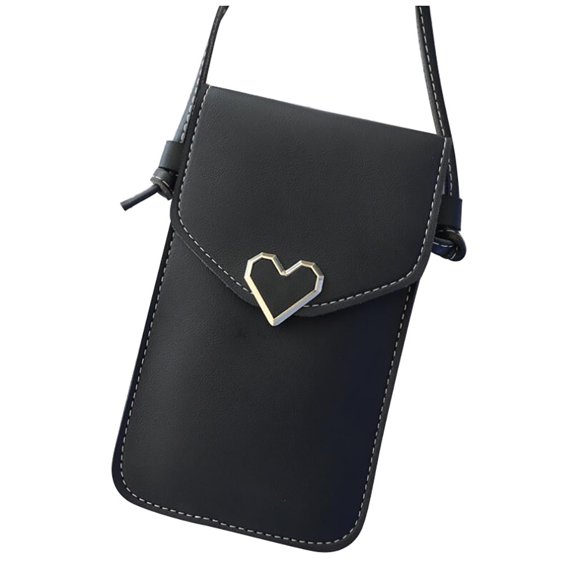 GEZHEN Bag Bag Touchable Shoulder Crossbody Change Bag Phone Women's Leather Wallet Bag Heart-Shaped Metal Chain Shoulder Crossbody Transparent Touch Screen Mobile Phone Bag