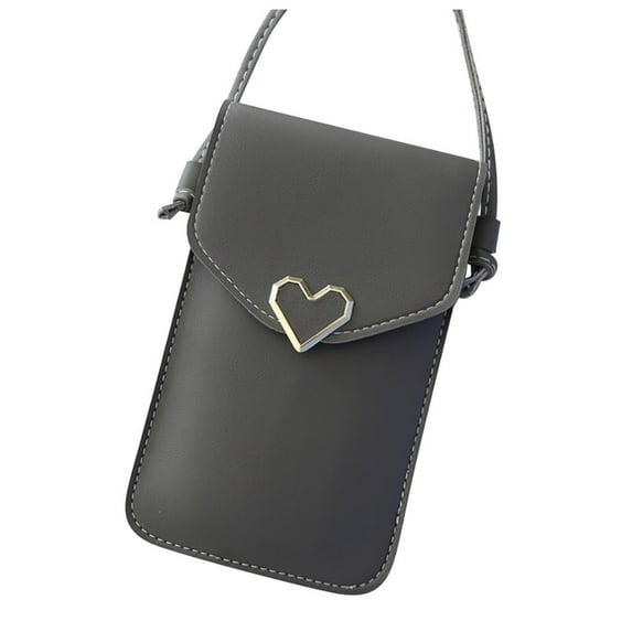 GEZHEN Bag Bag Touchable Shoulder Crossbody Change Bag Phone Women's Leather Wallet Bag Heart-Shaped Metal Chain Shoulder Crossbody Transparent Touch Screen Mobile Phone Bag