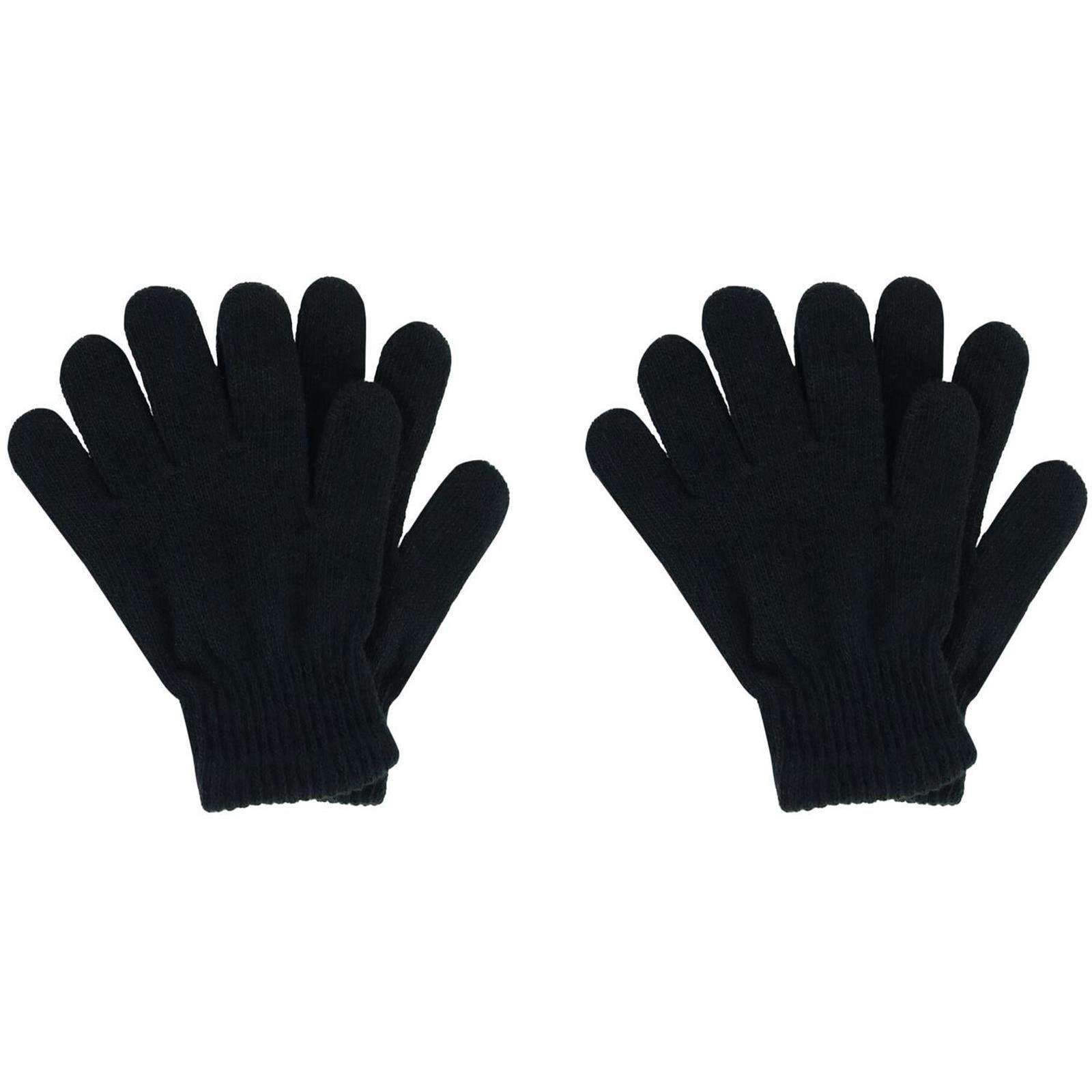 GEZHEN Black Gloves Children's Gloves Knitted Gloves Black 2 Pairs Winter Gloves for Kids Stretchy Warm Bulk Pack Boys Girls Children