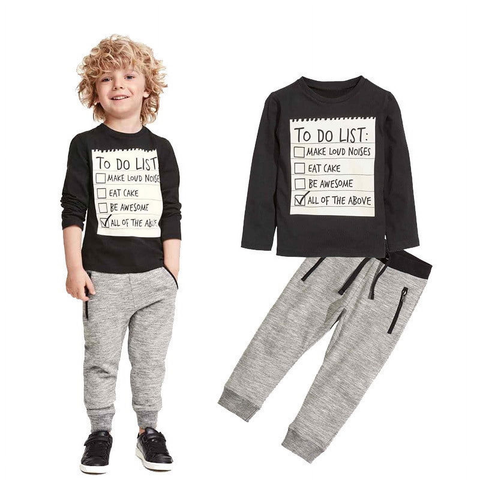 GEZHEN Boys Clothes Set 3-7 Years Old,2Pcs Kids Toddler Boy Autumn Winter Handsome Black Blouse+Gray Casual Pants Outfit Toddler to Big Kid polyester Purple 4T