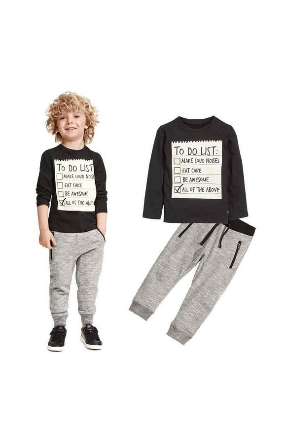 Boys Clothes Set 3-7 Years Old,2Pcs Kids Toddler Boy Autumn Winter Handsome Black Blouse+Gray Casual Pants Outfit Toddler to Big Kid polyester Orange 5T