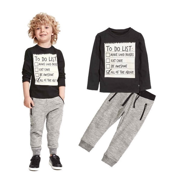 GEZHEN Boys Clothes Set 3-7 Years Old,2Pcs Kids Toddler Boy Autumn Winter Handsome Black Blouse+Gray Casual Pants Outfit Toddler to Big Kid polyester Purple 4T