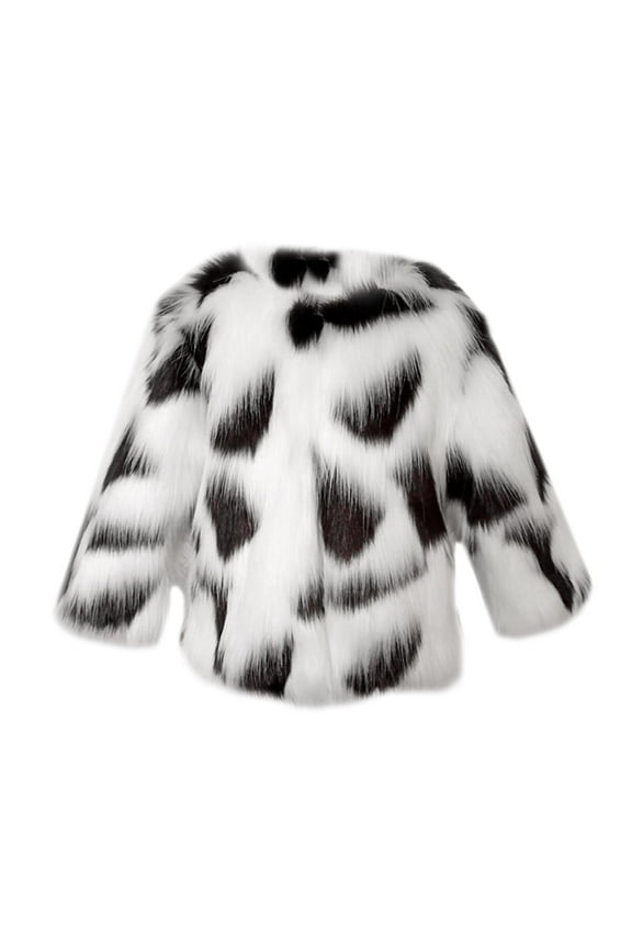 Children's Girls Fur Faux Fur Warm Coat Toddler Girls Jacket Fall Winter Toddler Kids Prints Cardigans Fuzzy Lightweight Fleece Jackets Warm Coats