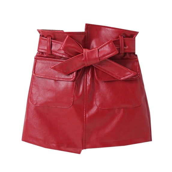 GEZHEN Children's Girls Leather PU Leather Skirt Outer Wear Four Colors Toddler Girls Winter Autumn PU Skirt Fashion Outwear for Babys Clothes Bow Tie Solid Colour Black Red Green Brown
