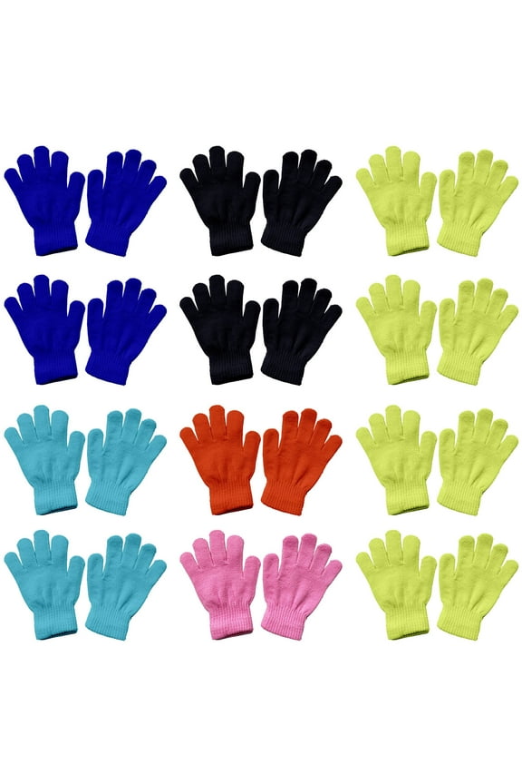 Children's Gloves 12 Pairs Winter Gloves for Kids Stretchy Warm Bulk Pack Boys Girls Children