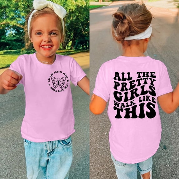 GEZHEN Children's Letter Print T-Shirt All the Pretty Girls Walk Like This Toddler Kids Baby Girls Short Sleeve Letter Print Shirt Mama's Funny T Shirt Trendy Fashion Shirt Tee Tops