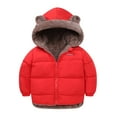 thumbnail image 1 of GEZHEN Children's Long Sleeved Lambswool Double Sided Wear Thickened Cotton Coat Bear Ears Hooded Pocketless Warm down Jacket Toddler Boys Girls Winter Two Fleece Thicken Windproof Zipper Outwear, 1 of 9
