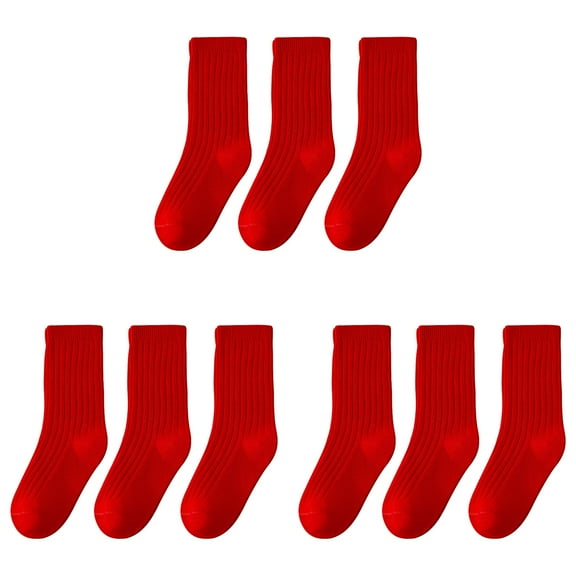 GEZHEN Children's Socks Festive Double Pin Red Socks for Boys and Girls Baby Tube Socks New Year 3 Pairs Lightweight Stretch Crew Socks Cushioned Ankle In Spring,Fall and Winter (3-5 Years,Red)