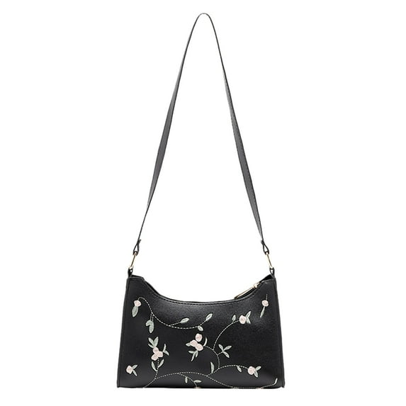 GEZHEN Fashion Women Artificial Leather Embroidery Underarm Bag Phone Bag Shoulder Bag Messenger Bag Embroidered Flower Shoulder Underarm Handbag Crossbody Bag Mobile Phone Bag