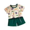 thumbnail image 1 of GEZHEN Girls Boys Summer Cartoon Printing Short Sleeve Shorts Two PC Set Toddler to Big Kid cotton Green 4-5 Years, 1 of 4
