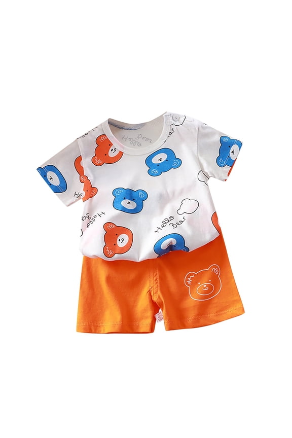 Girls Boys Summer Cartoon Printing Short Sleeve Shorts Two PC Set Relaxed Fit Casual Outfits