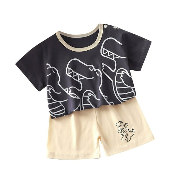 GEZHEN Girls Boys Summer Cartoon Printing Short Sleeve Shorts Two PC Set Toddler to Big Kid cotton Black 6-12 Months