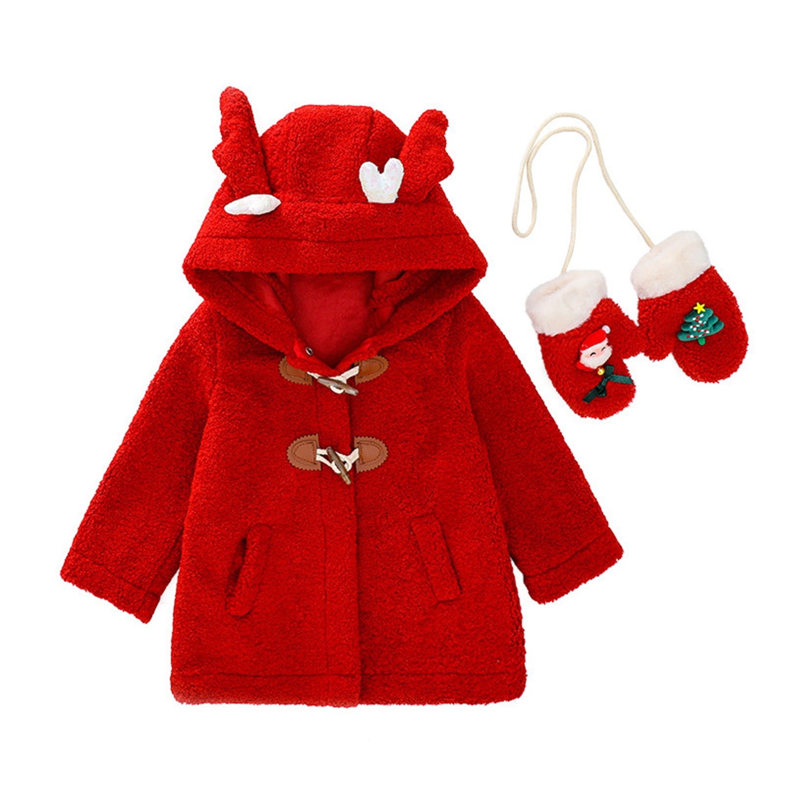 GEZHEN Girls Thickened Hooded Christmas Fur All In One Coat Kids Baby Warm Girls Boys Cartoon Winter Warm Jackets Sweatshirt Coats