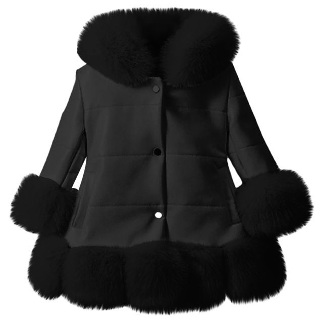 GEZHEN Girls Winter Thickened Coat Children's PU Fur One in the Long
