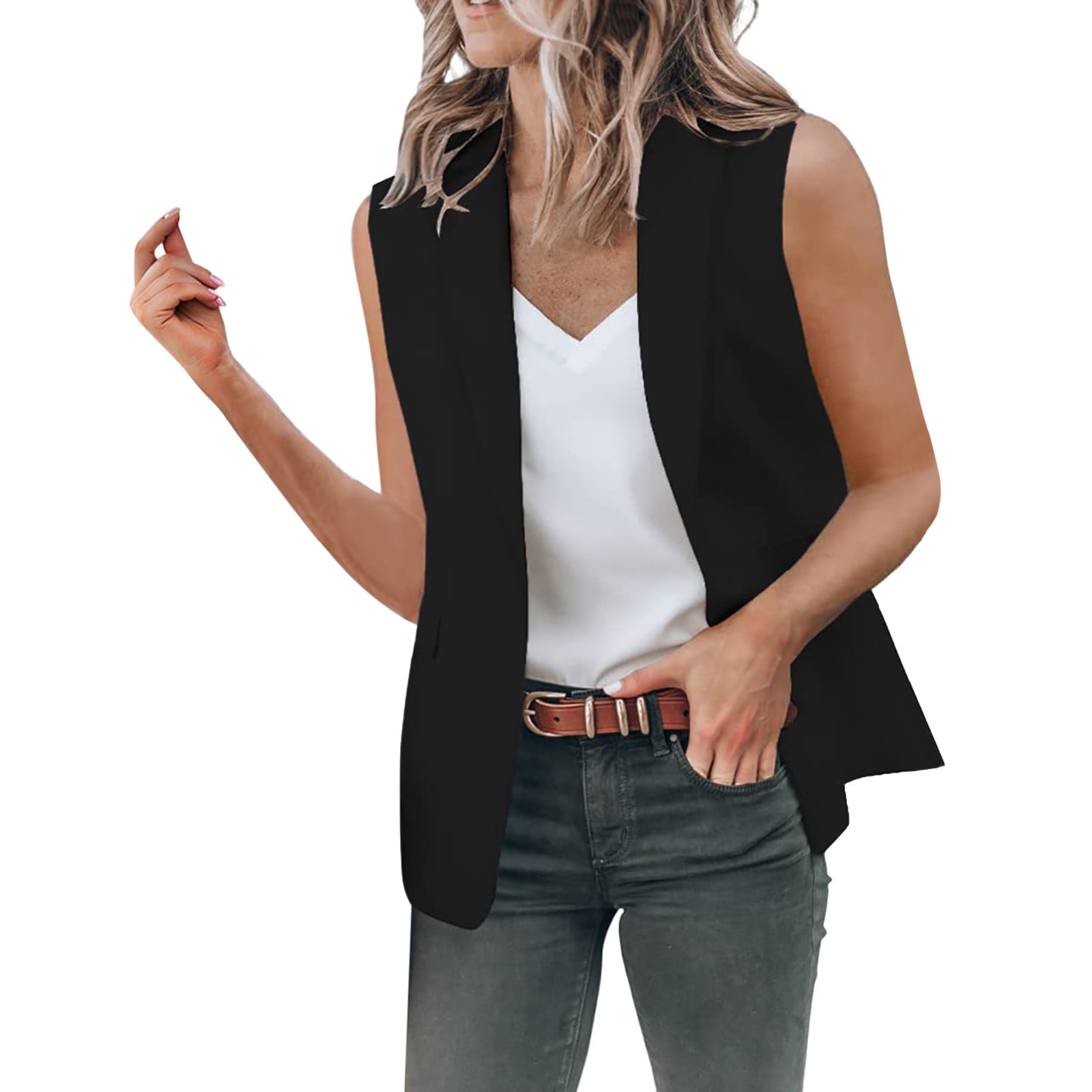 Ladies sleeveless blazer deals